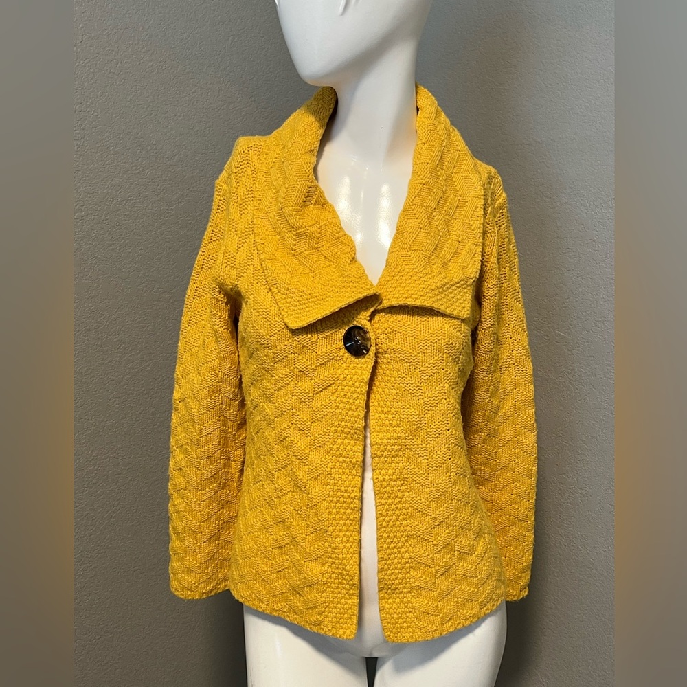 JM Collection Petite Women’s Yellow One Button LS  Cardigan Sweater Size S